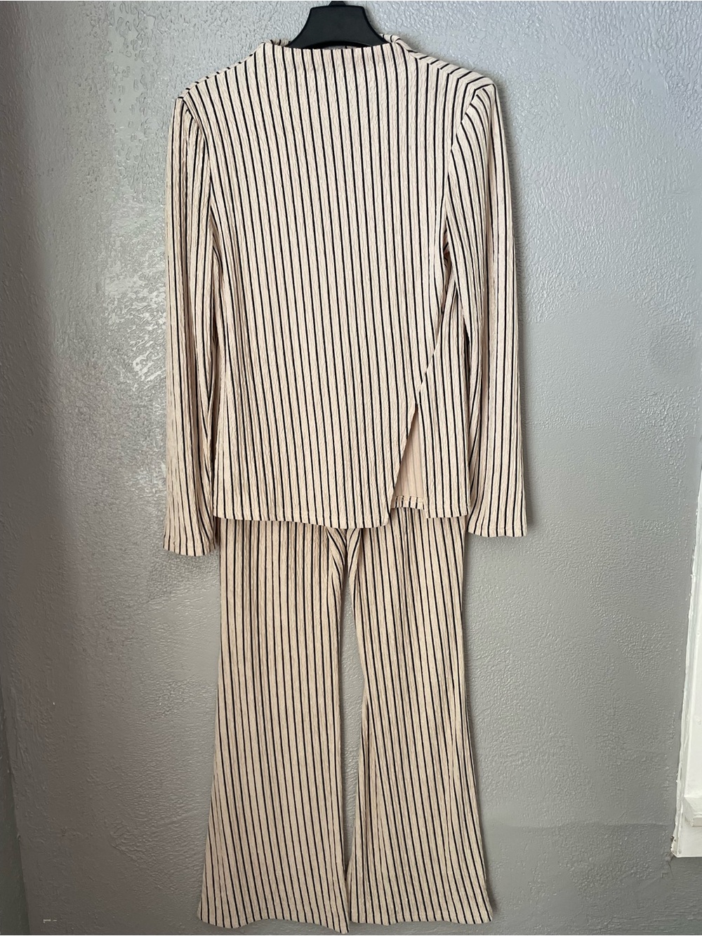 Striped Knit Two-Piece Set - Cream and Black